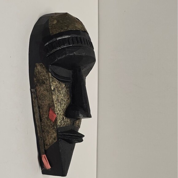 Vintage hand carved brass Inlay African tribal mask - Picture 5 of 8